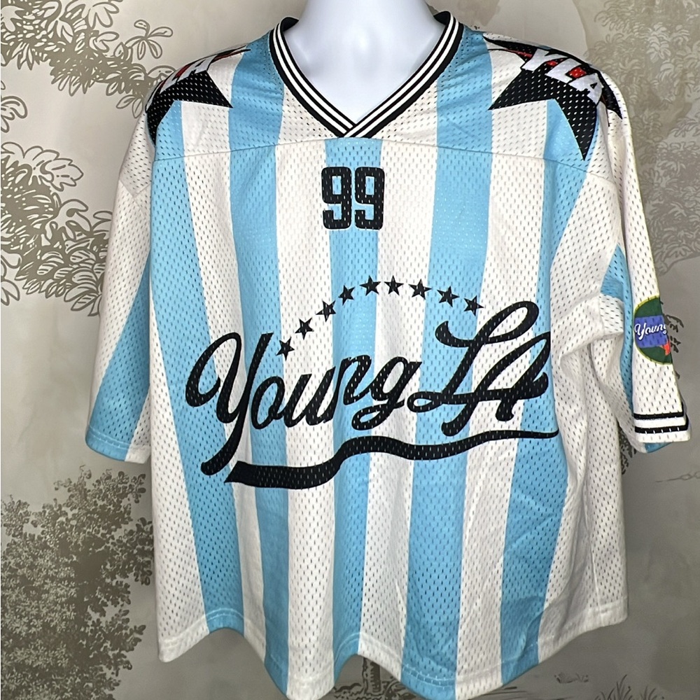 YoungLA Sky Blue and White Striped Jersey